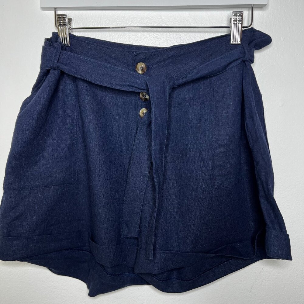 Marfinno Paperbag Shorts Sz 14 Navy Linen Italy Made Athleisure Beachy Festival